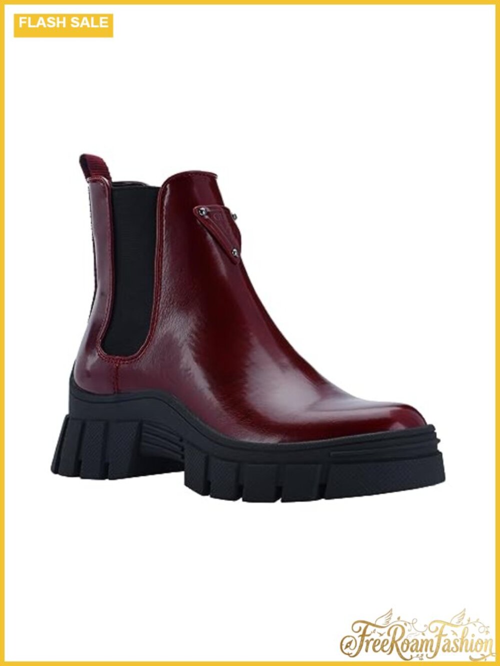 Faux Leather Chelsea Ankle Boots Chunky Lug Sole Slip-On